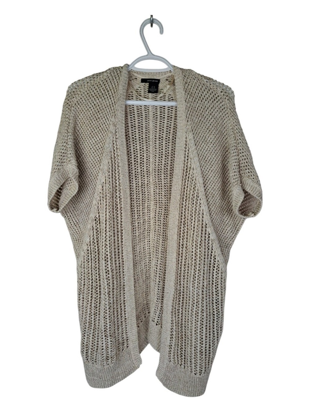 DKNY Jeans Beige Open Knit Crochet Cardigan Sweater